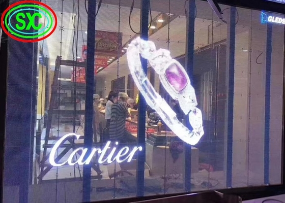 屋内 フルカラー 透明 LED スクリーン P3.91 ショッピングモールに設置されたガラス窓